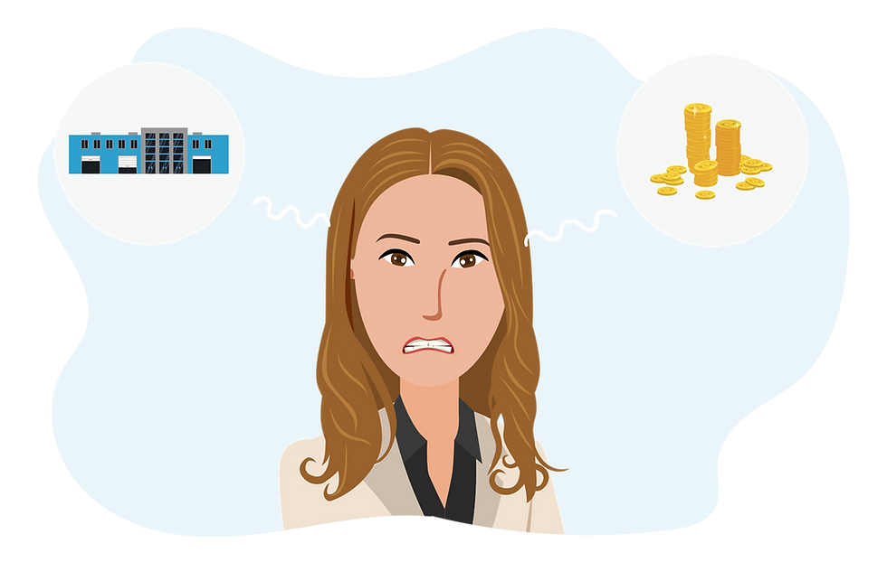 Cartoon lady with thought bubbles indicating confusion around insurance coverage