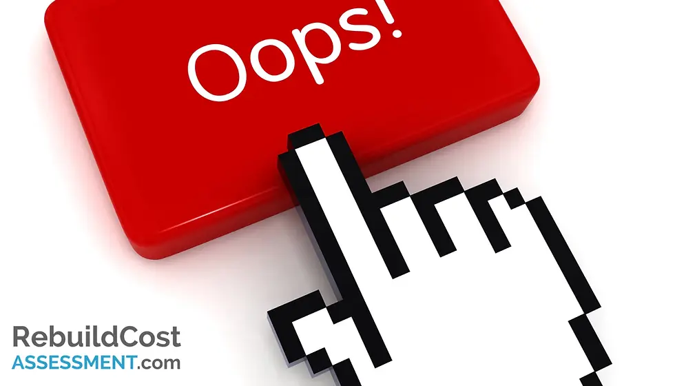 Pixelated hand cursor hovers over a large red button labeled "Oops!" on a white background.