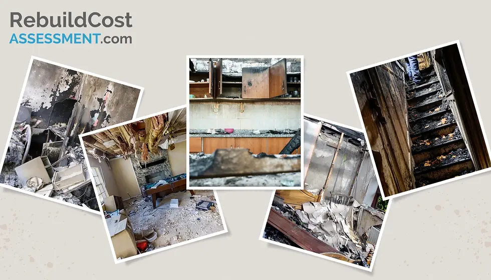 Collage of fire-damaged homes, illustrating the importance of alternative accommodation during home repairs.