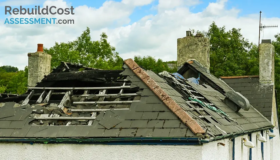 House with a severely damaged roof, representing the need for alternative accommodation after a property disaster.