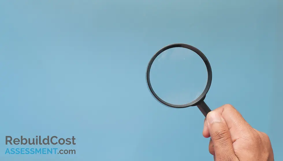Hand holding a magnifying glass against a blue background, illustrating searching for the best building insurance comparison.