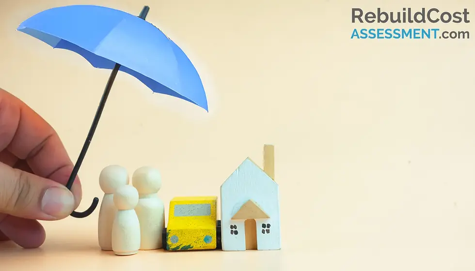 A hand holding a blue umbrella over a small model family, house, and car, symbolising protection through building and contents insurance. This image highlights the importance of securing comprehensive coverage to manage building insurance costs and ensure financial safety.